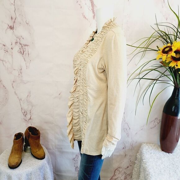Milano open front ruched ruffle cream cardigan - Picture 5 of 7